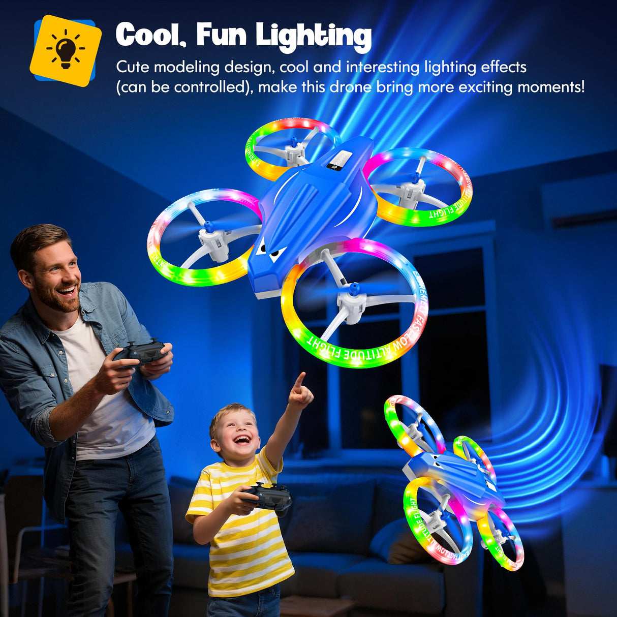 ALTITACO Drones for Kids With Cool Light, Kids Drone with 3D Flip, Altitude-Hold, Self-Rotation, Headless Mode, 3 Speed Modes, One-Click Take-off/Landing, Mini Drone for Christmas, Beginners, Indoor