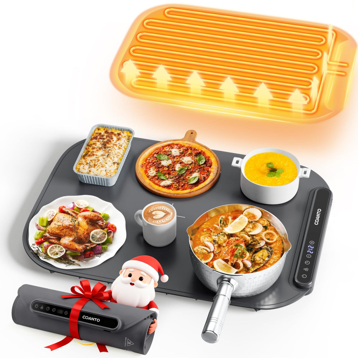 Food Warming Mat, Food Warmers for Parties Buffet, Silicone Heating Mat with 7 Temperature Settings, Roll-Up Storage, 17.91"x12.8", Grey