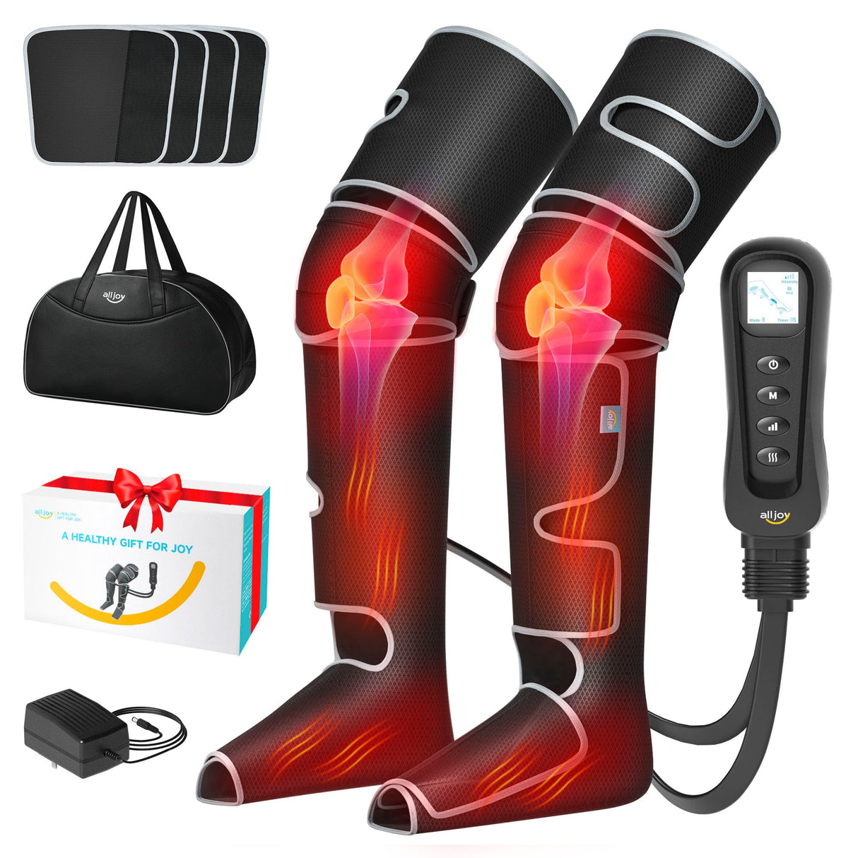 ALLJOY Leg Massager for Circulation and Pain Relief FSA, Gifts for Men Women Dad Mom, Leg Massager with Heat and Compression, 2 Heat 5 Modes 4 Intensities 4 Extenders