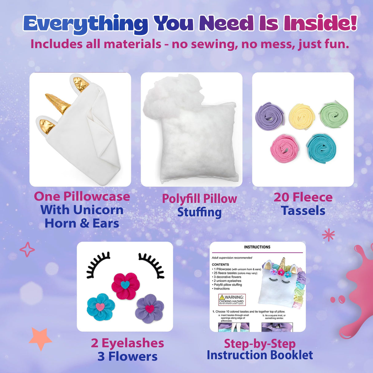 Pinwheel Crafts White Unicorn Pillow Kit Ages 8–12 | Beginner Sewing kit for Kids with Felt Unicorn Pieces, Thread, Needle & Stuffing | DIY Kids Sewing Craft for Creative Girls & Boys