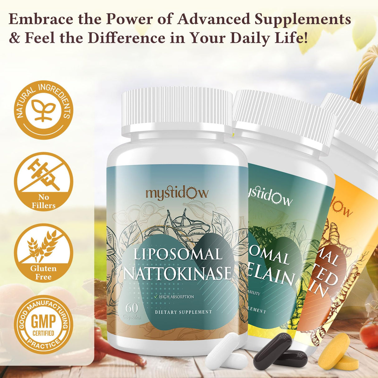 Spike Support Trio | Liposomal Nattokinase 8000 FU 500mg, Bromelain 1150 mg & Fermented Curcumin 1800 mg | High Potency, Enhanced Absorption Formula | for Immune, Heart & Circulation | 60 Day Supply
