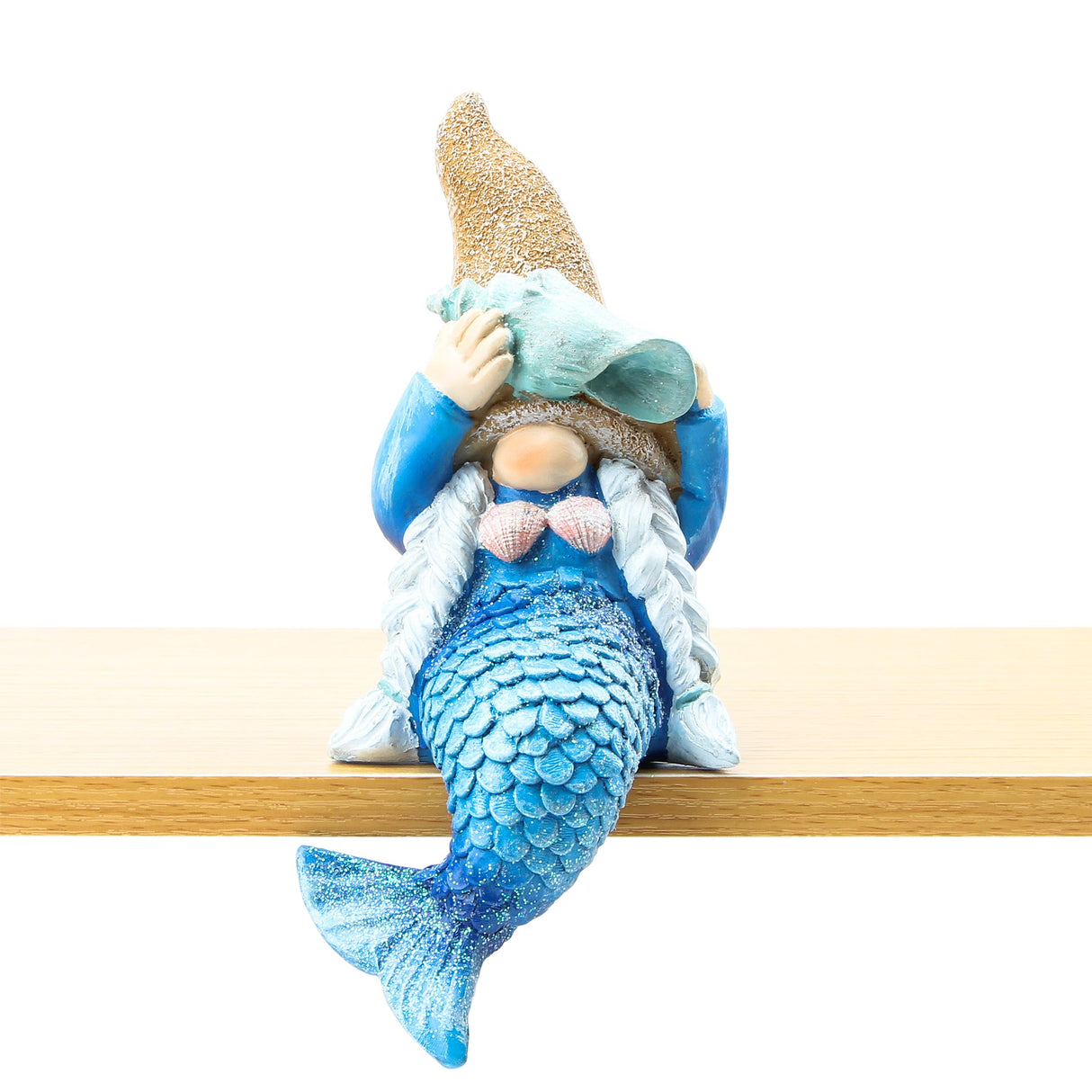 Leekung Mermaid gnome Statue Garden Decor,Beach Gnomes Figurine for Outdoor Indoor Patio Lawn Yard Porch Shelf Bookshelf Edge Table windowsill Decoration,Nautical Ocean Sculpture