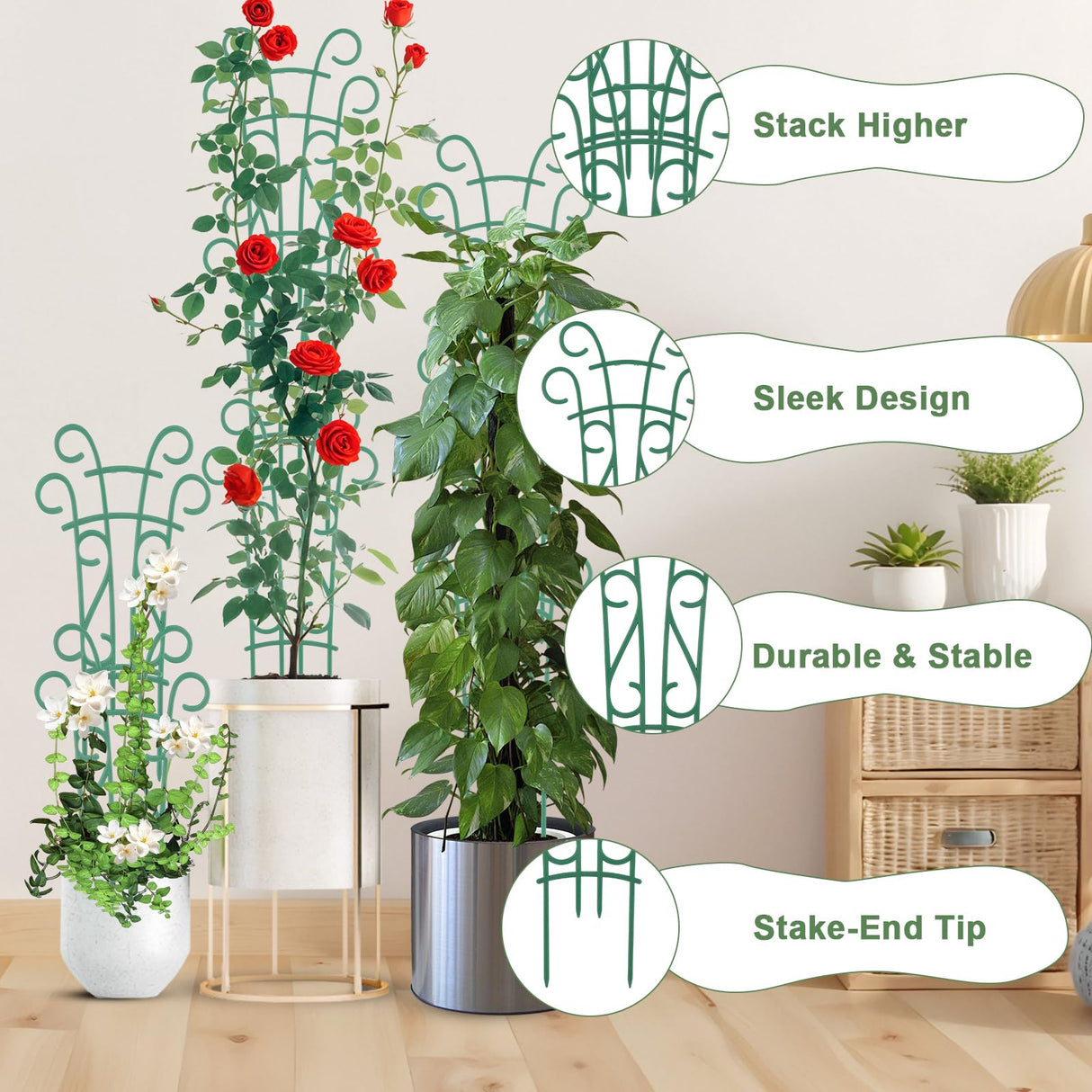 10 Pack Indoor Plant Trellis for Potted Plants, Stackable Garden Trellis for Climbing Plants Outdoor, Small Trellis for Houseplants Rose Hoya Pothos Plant Climber Support