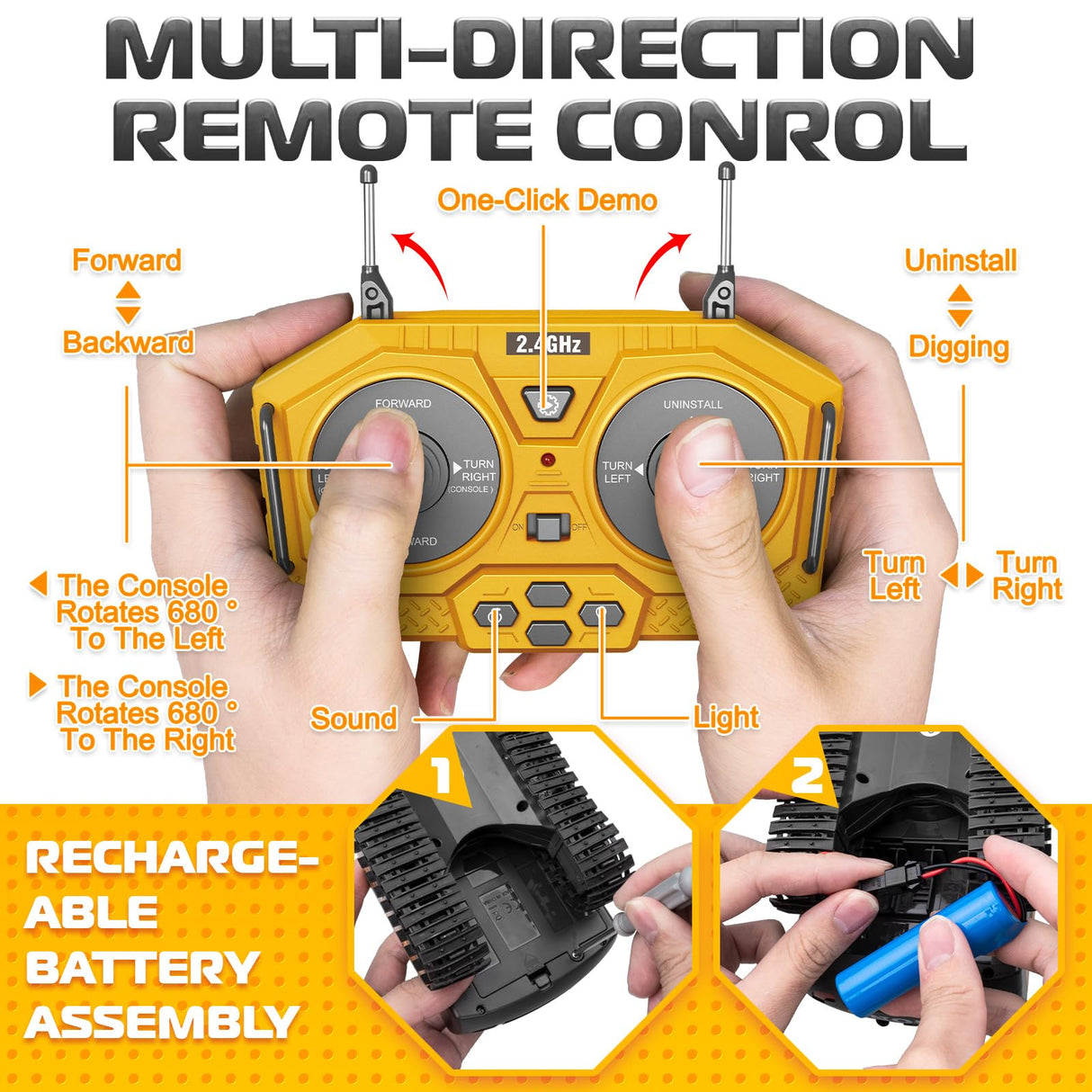 Samtop Remote Control Excavator Toys, 11 Channel 1:20 RC Construction Vehicles, 680° Rotation Hydraulic Car Toys for 4 5 6 7 8 9 10 Year Old Boys Kids, RC Truck Digger Toys Christmas Birthday Gifts