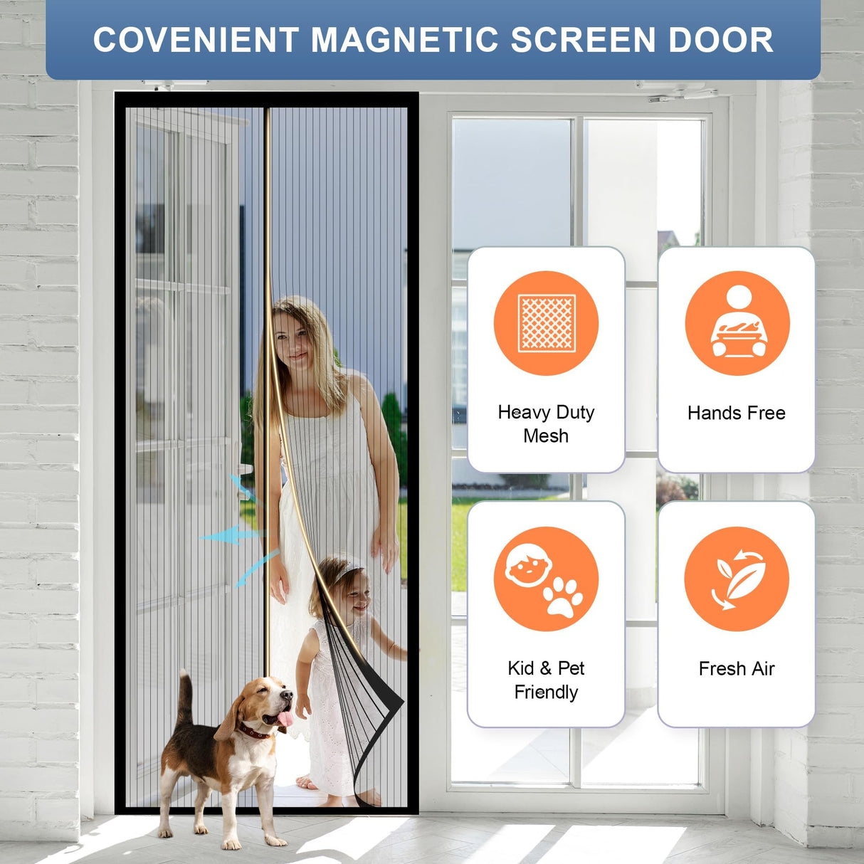 METAONLY Magnetic Screen Door Mesh Fits 36" x 80" Door - Curtain Size 38" x 82", Works for Patio, Sliding Door, Keeps Bug Mosquito Out, Fresh Air Flow, Black