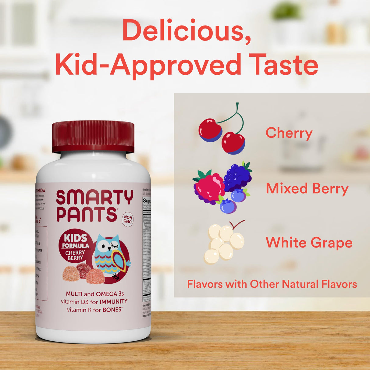 SmartyPants Kids Multivitamin Gummies: Omega 3 Fish Oil (EPA/DHA), Vitamin D3, C, Vitamin B12, B6, A, K & Zinc for Immune Support, Biotin, Grape, Cherry & Berry Flavors, 120 Count (30 Day Supply)
