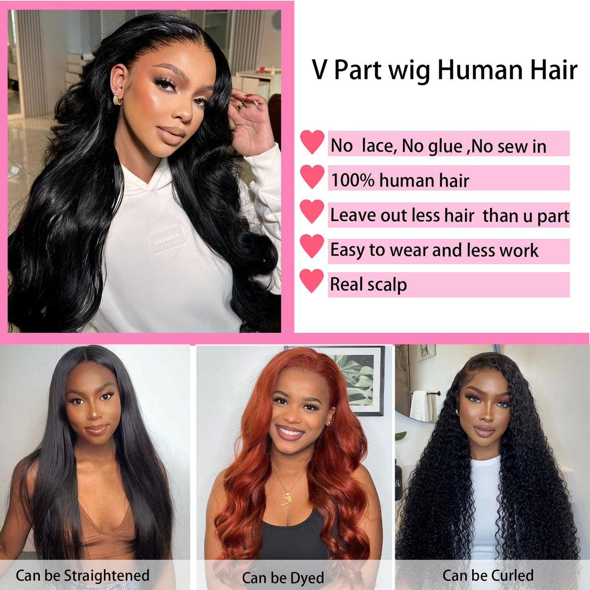 beautkol V Part Wig Human Hair Body Wave Upgrade U Part Human Hair Wig With Clips Brazilian Virgin 100% Human Hair VPart Wigs Human Hair For Black Women Glueless Beginner Friendly Body Wave 18Inch