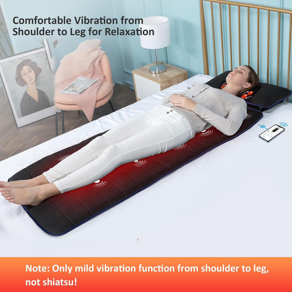 COMFIER Full Body Massage Mat,10 Vibrating Motors Massage Pad with APP Control and Movable Shiatsu Neck Massage Pillow, 4 Heating Pads for Neck,Shoulders,Back Massager, Black