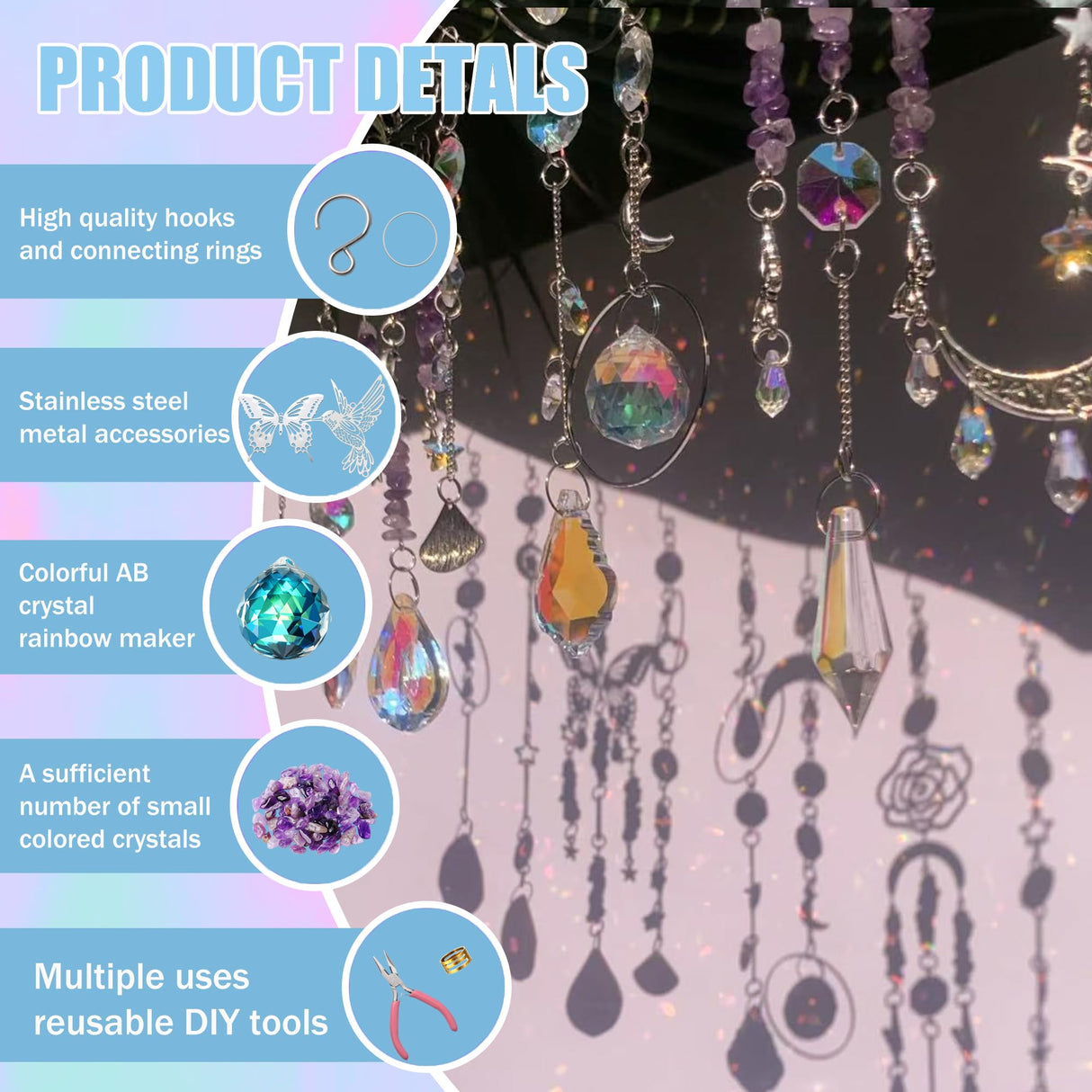 WASTROYAL 10 Sets DIY Suncatchers 420pcs Sun Catchers Making Supplies Kit Crafts for Adults Hanging Prism Sun Catcher with Crystals for Indoor Window Home Wedding Garden Spring Decor (Hummingbird)