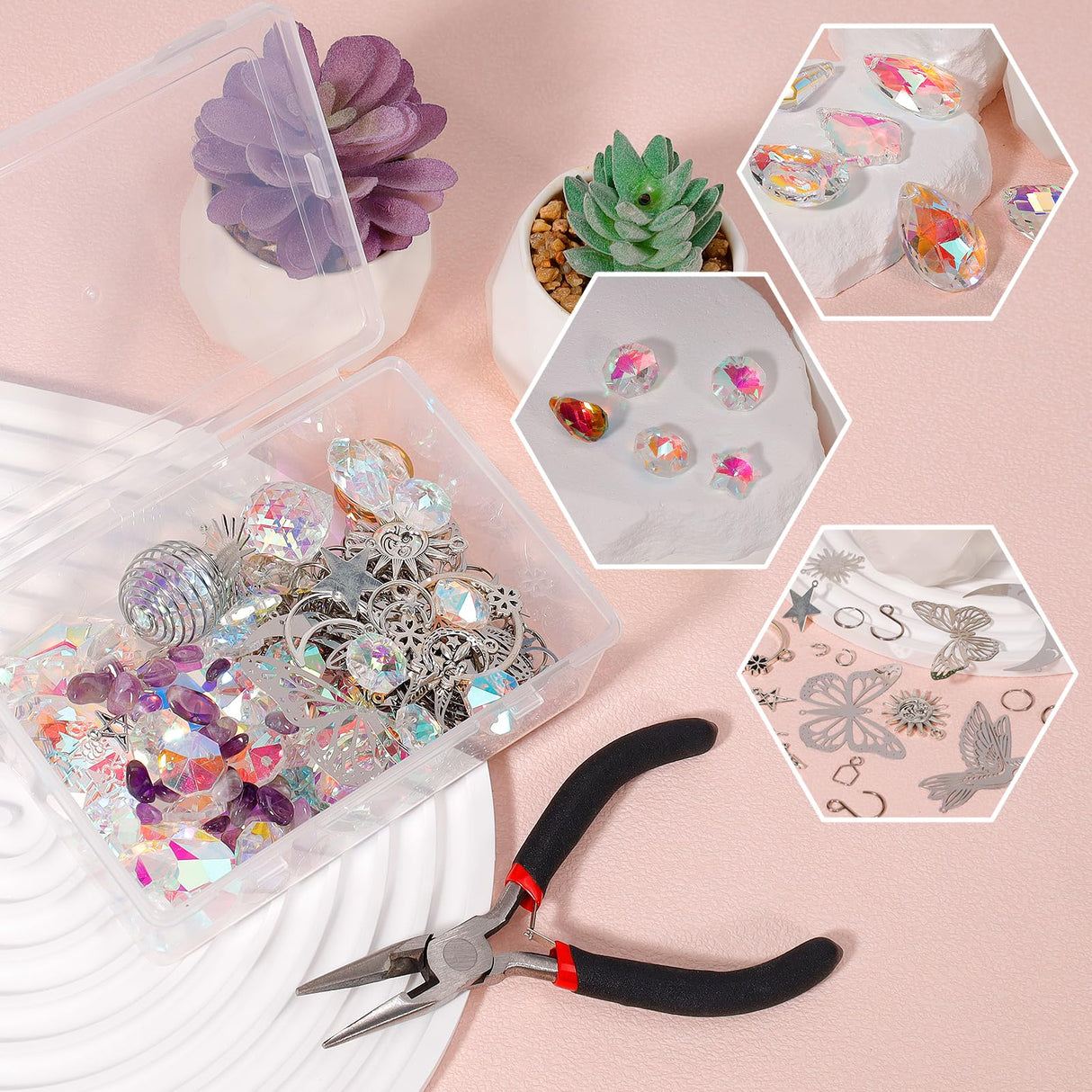 400Pcs DIY Suncatcher Making Kits,Crystal Suncatcher Prism Hanging Kit with Hooks/Chain Rainbow Maker,Make Your Own Decorative Hanging Suncatchers for Adults Wedding Windows Home Garden