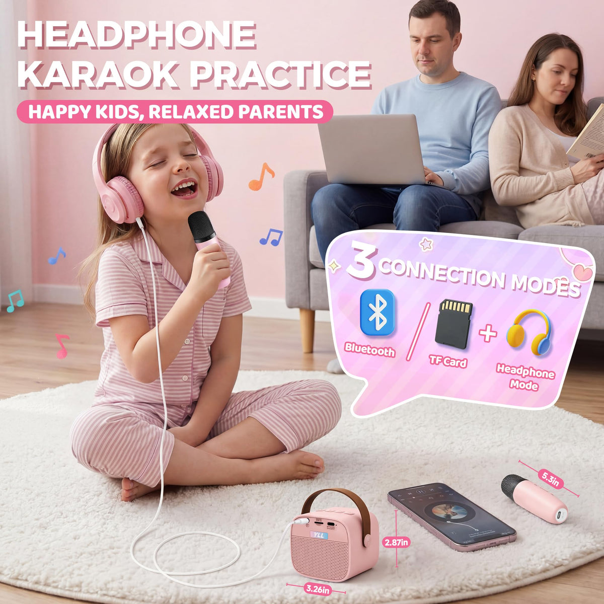YLL Karaoke Machine for Kids Adults, Birthday Gifts for Girls 3-12 Year Old