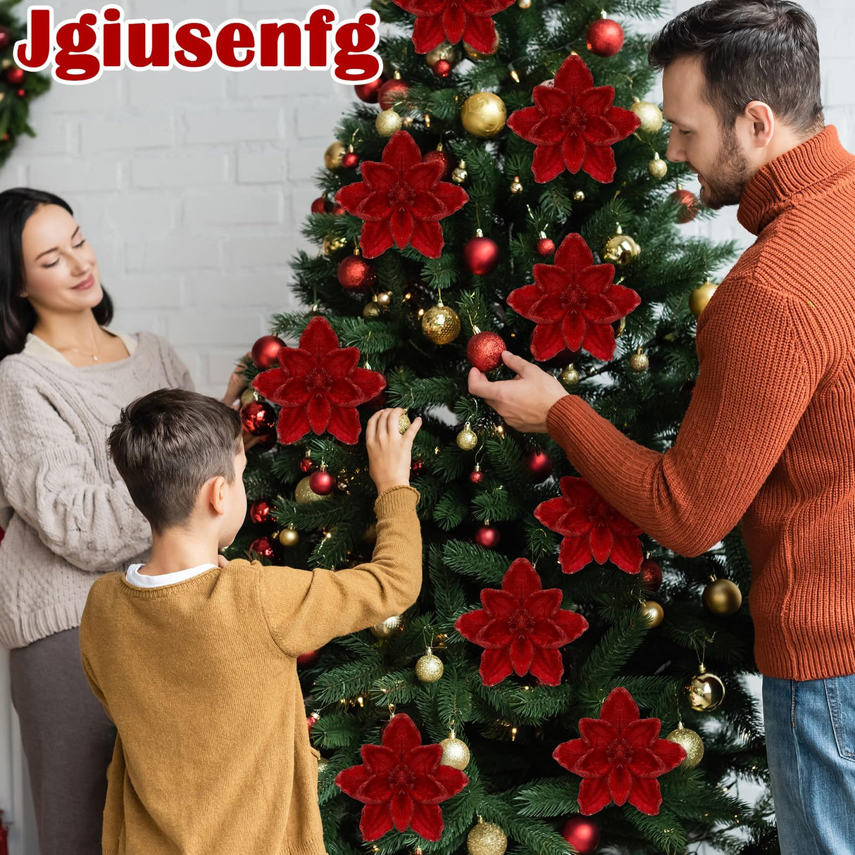 Thiccywoov 8 Pcs Large Christmas Flower Magnolia Flowers Christmas Tree Decoration Artificial Poinsettia Stems Velvet Xmas Ornaments for Xmas Tree Table Decor(Burgundy,12 Inch)