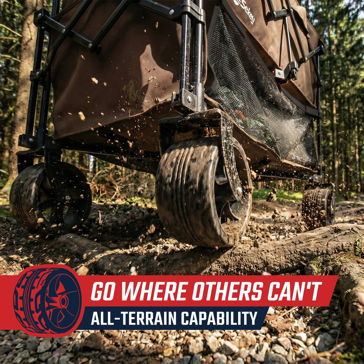 Sekey 500LBS Heavy Duty Double Decker Wagon with Extender, 400L Large Capacity Collapsible Garden Cart Fits 10x10 Canopy, All-Terrain Big Wheels with Brakes, Foldable Utility Wagon for Sports, Camping