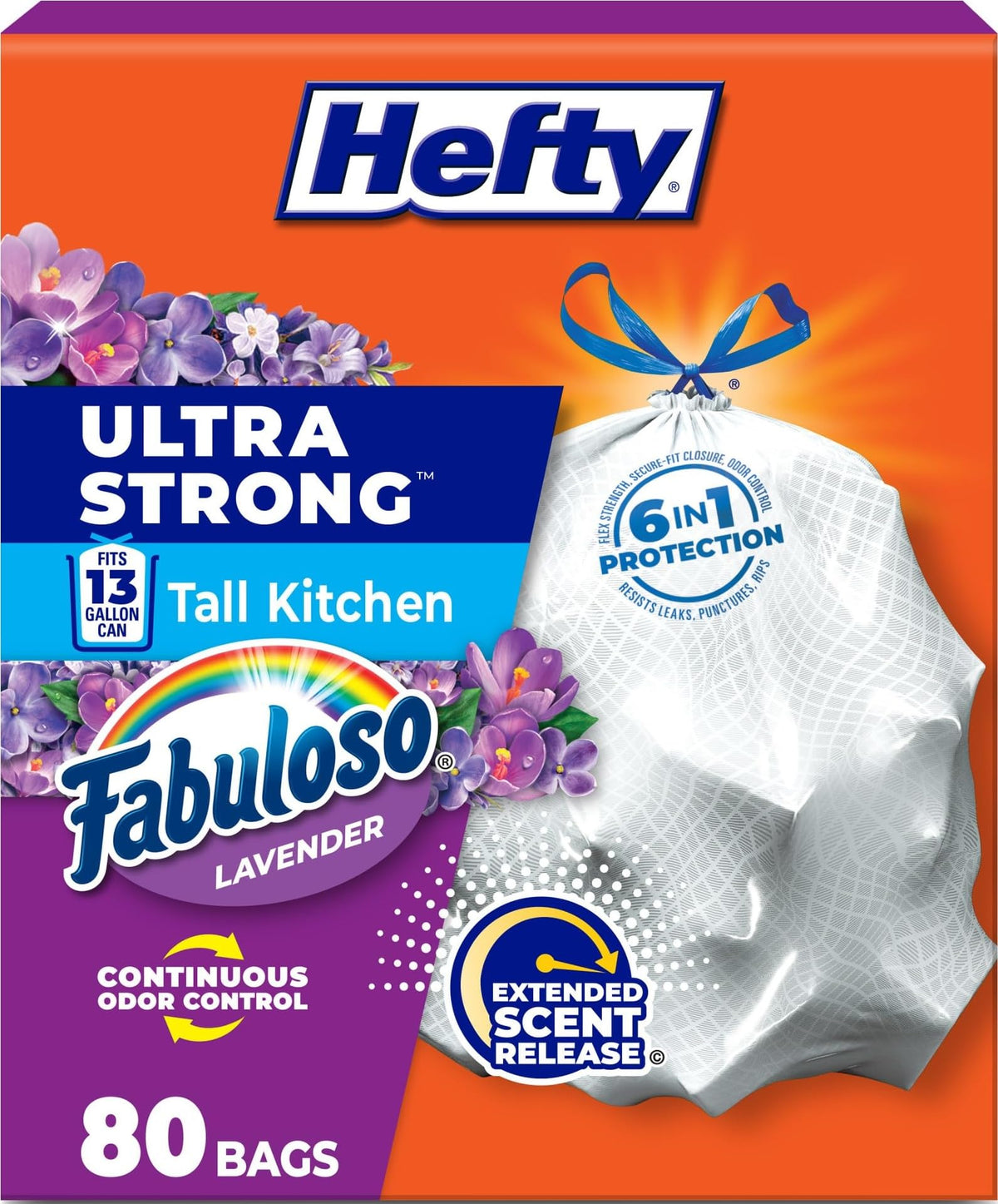 Hefty Ultra Strong 13 Gal Kitchen Trash Bags, Fabuloso Lavender, 80ct