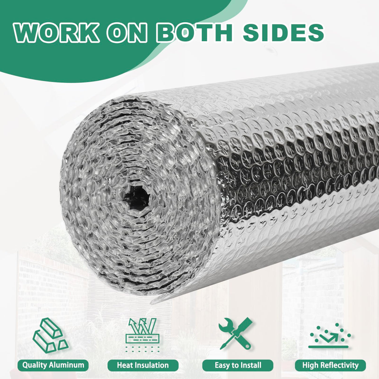 Reflective Bubble Insulation Sheet, Double Side Aluminum Foil Bubble Shield, Aluminum Foil Thermal Insulation Radiant Barrier for Windows, RV, Roof, Garage Door (47IN X 10FT)