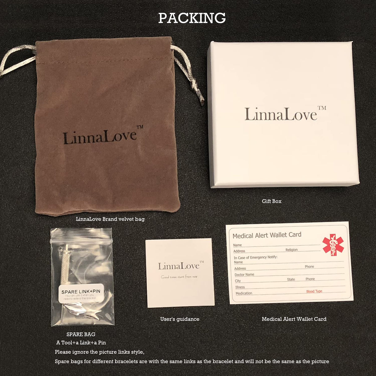 LinnaLove Lady Medical Alert id Bracelets-Gold Medical Bracelets for Women with Free Engraving
