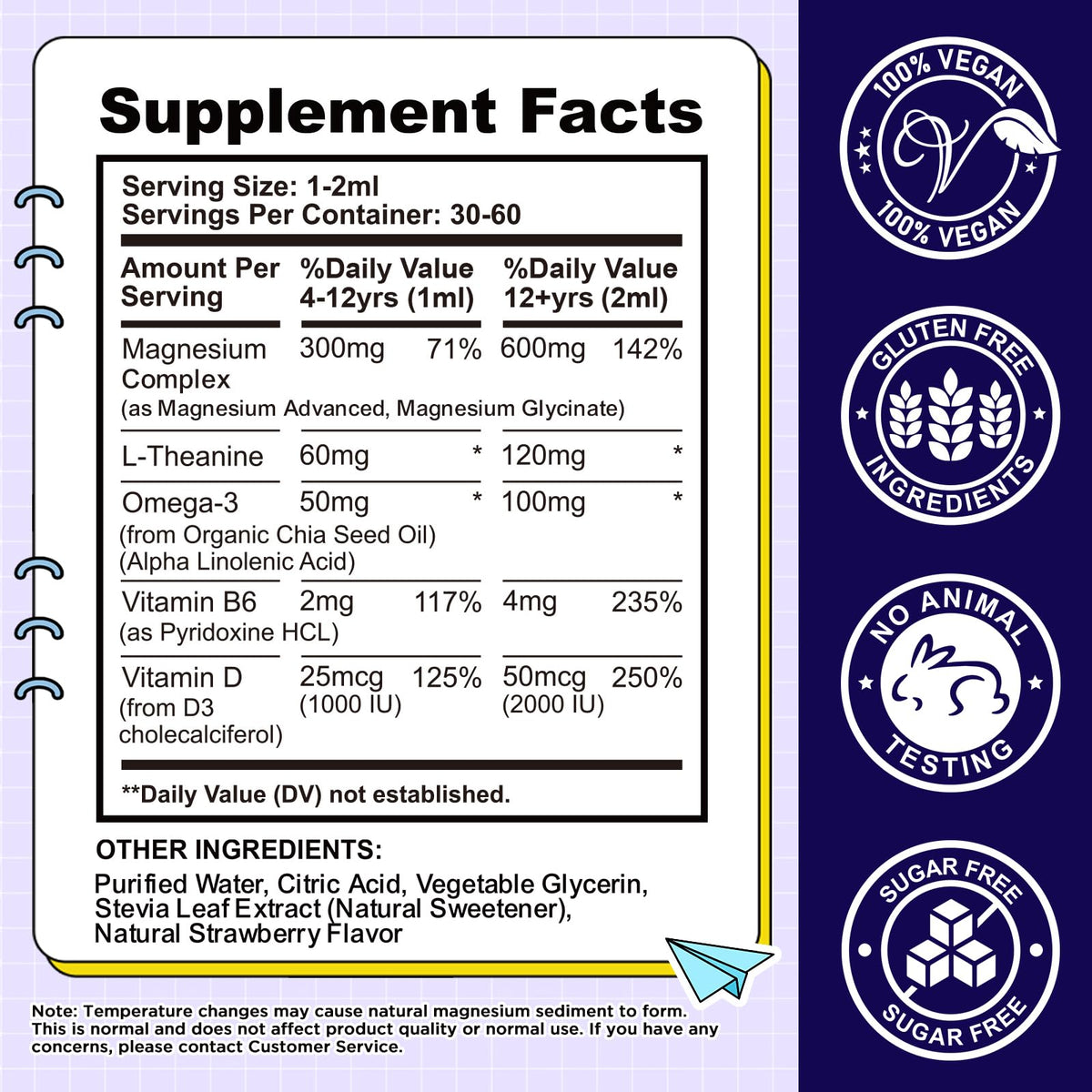 Kids Magnesium Liquid Drops-Magnesium Glycinate Liquid for Kids Supplement-w/L-theanine, Omega-3, Vitamin B6, D3 - for Sleep, Relaxation, Brain, Bones - 2 Fl Oz Children's Calm, Strawberry Flavor