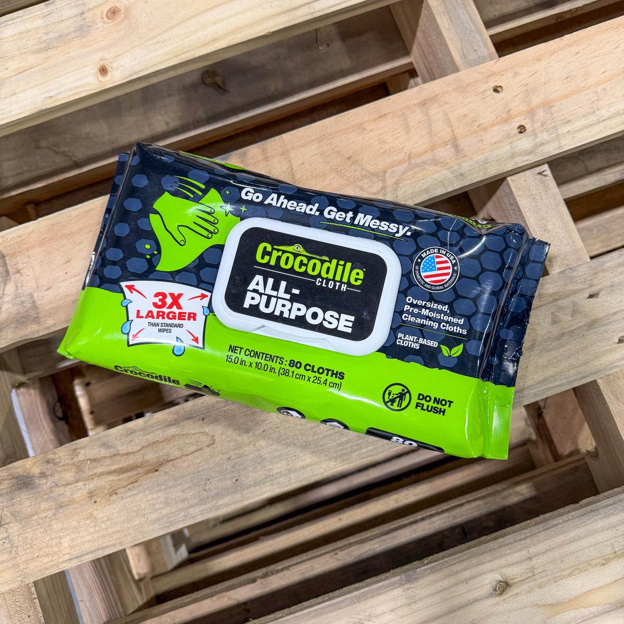 Crocodile Cloth All-Purpose Cleaning Wipes – 80 Count, 15"x10" Extra Large Plant-Based Disposable Cloths – Moist, Absorbent, Safe on Skin, Multi-Surface Use