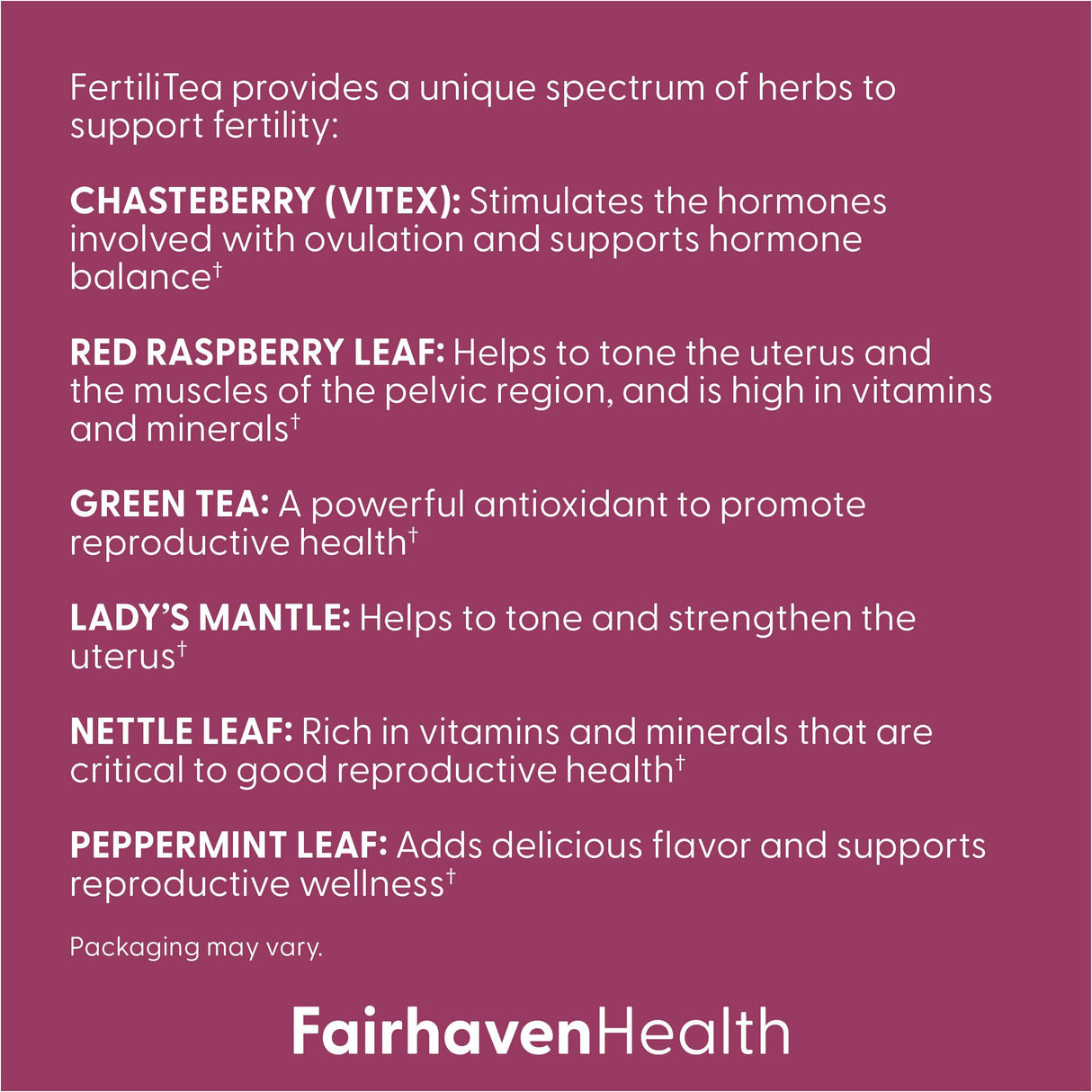 Fairhaven Health FertiliTea | Organic Fertility Tea for Women to Support Reproductive Health* | Prenatal Herbal Tea to Support Menstrual Cycle & Hormone Balance* | Contains Vitex | Mint | 60 Servings
