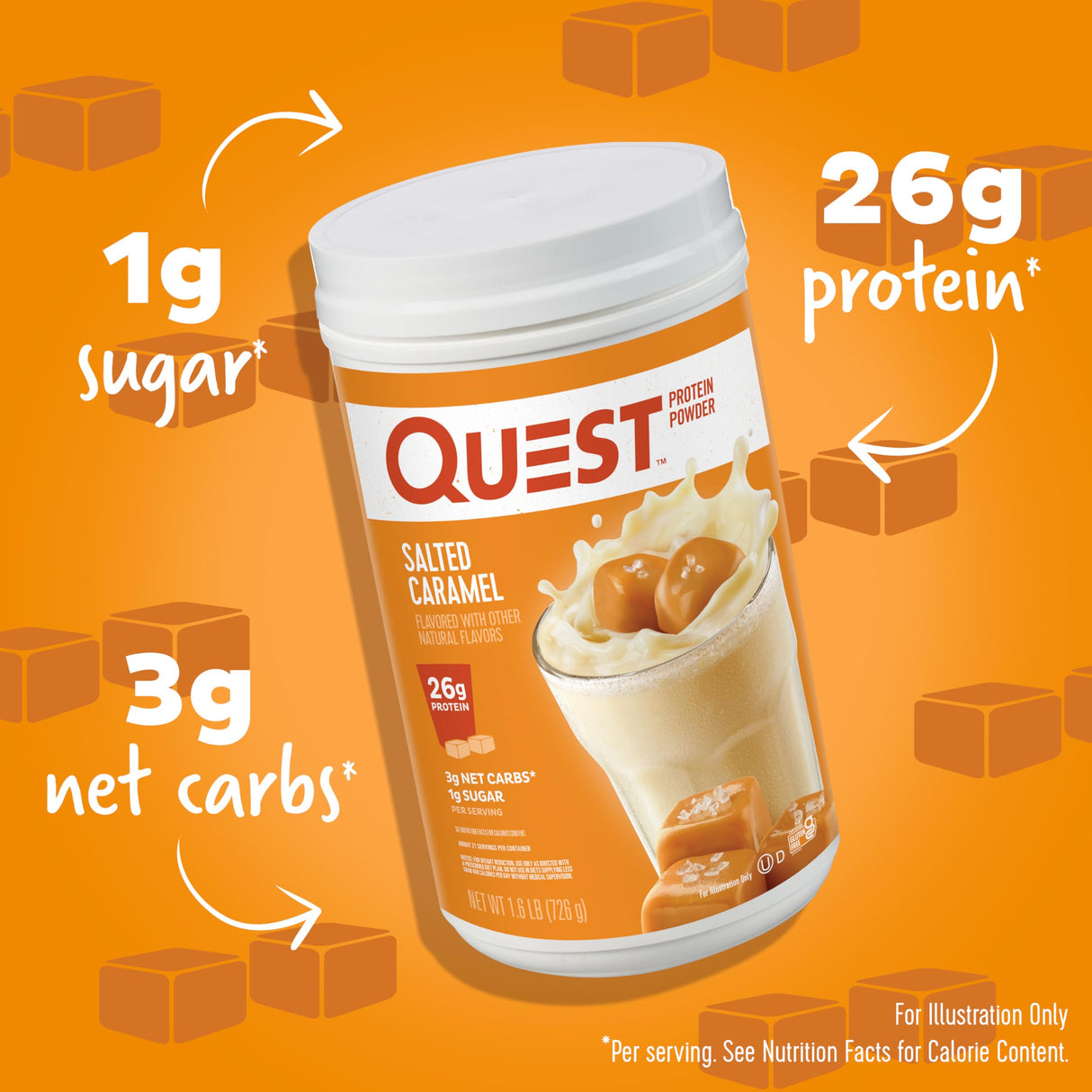 Quest Nutrition Salted Caramel Protein Powder, 26g Protein, 1g Sugar, Low Carb, Gluten Free, 1.6 Pounds, 24 Servings