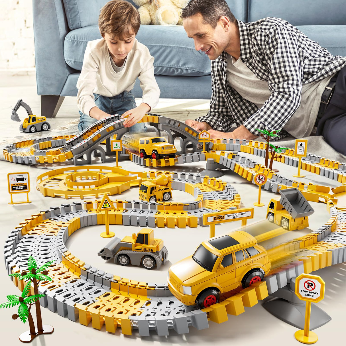 iHaHa Toddler Boy Toys 236 PCS Race Tracks Toys Gifts for 3 4 5 Year Old Boys Kids, 6 PCS Construction Car Toys Gifts for 2 3 4 5 Year Old Boys, Christmas Birthday Gifts Toys for 3 4 5 Year Old Boys