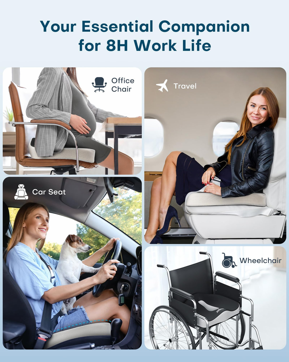 X Large Memory Foam Seat Cushions for Office Chairs Desk,20x18x4.7Inch Thick Office Gaming Chair Cushion Tailbone Pain Relief Mesh Pads Extra Dense Hip Sciatica Car Seat Cushion for Long Sitting Hours