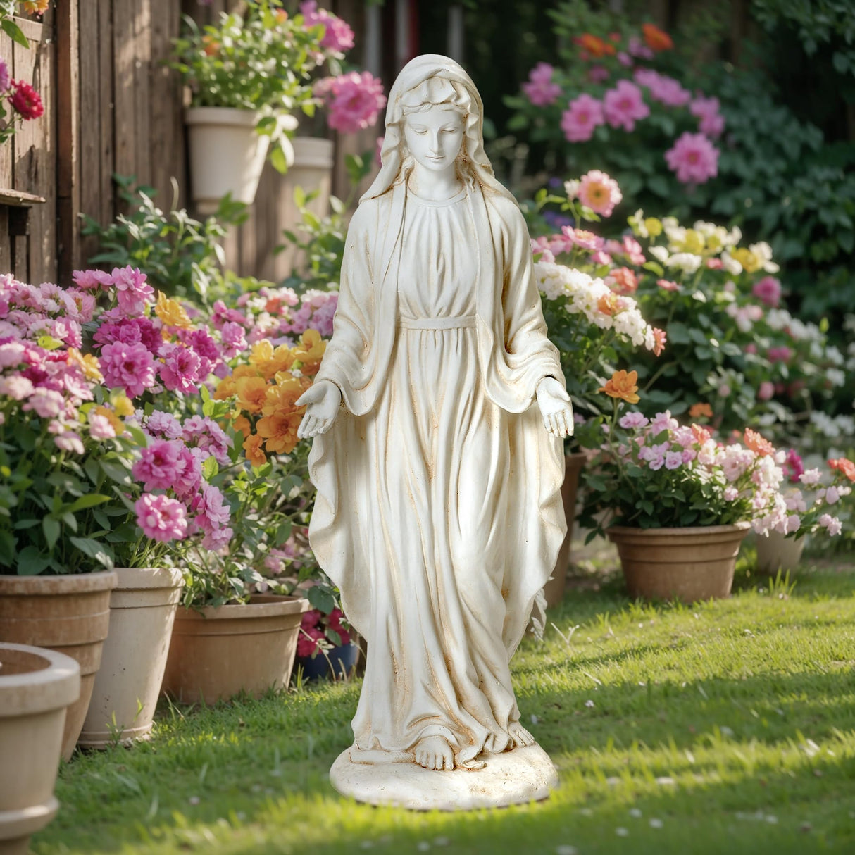 LuxenHome Virgin Mary Statue Outdoor, 29.5'' Large Outdoor Garden Statues
