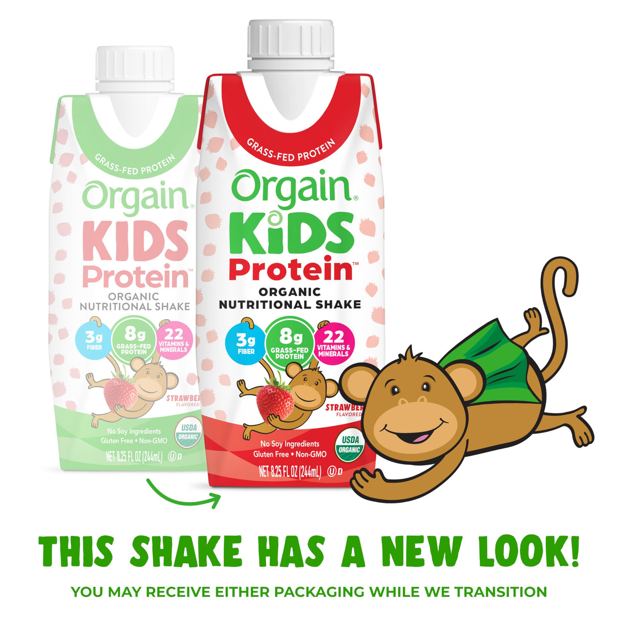 Orgain Organic Kids Protein Nutritional Shake, Strawberry - 8g of Protein, 22 Vitamins & Minerals, Fruits & Vegetables, Gluten Free, Soy Free, Kosher, Non-GMO, 8.25 Ounce (Pack of 12)
