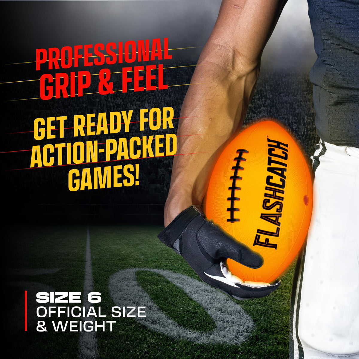 FlashCatch Light Up Football - Glow in the Dark Ball - NO 6 - Boys Gifts