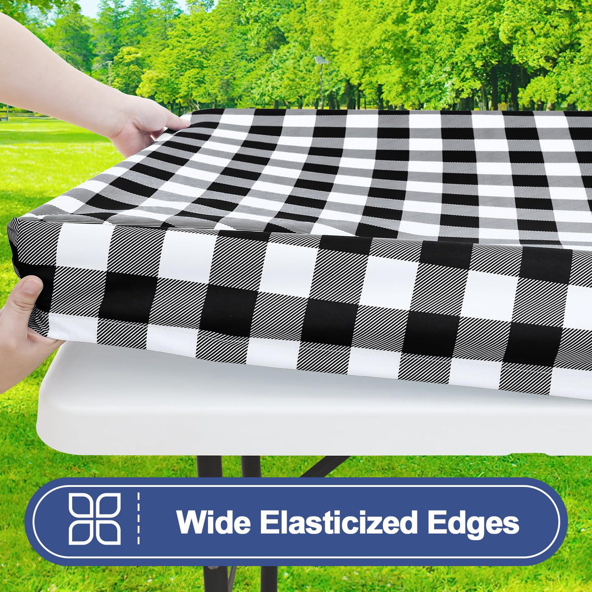 Smiry 6 Foot Picnic Table Cloth 2 Pack, Elastic Fitted Polyester Tablecloth