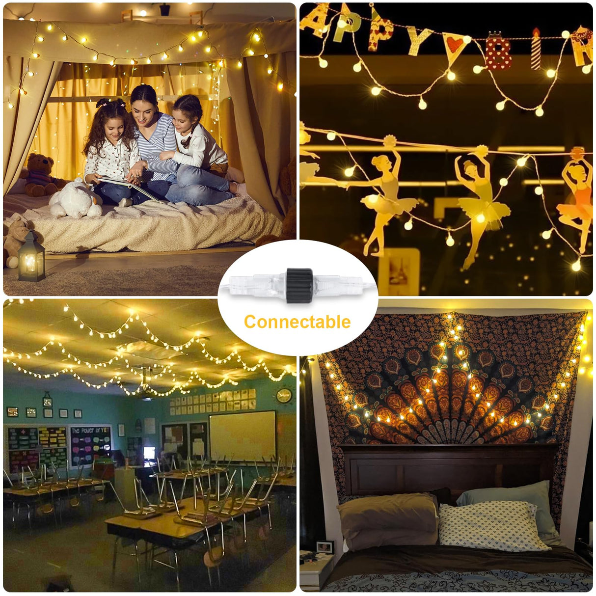 JMEXSUSS 100 LED Connectable Globe String Lights Indoor Bedroom, 33ft Warm White Christmas Lights Plug in with Remote, 8 Mode Hanging Fairy Lights Outdoor for Room Classroom Party Tree Christmas Decor