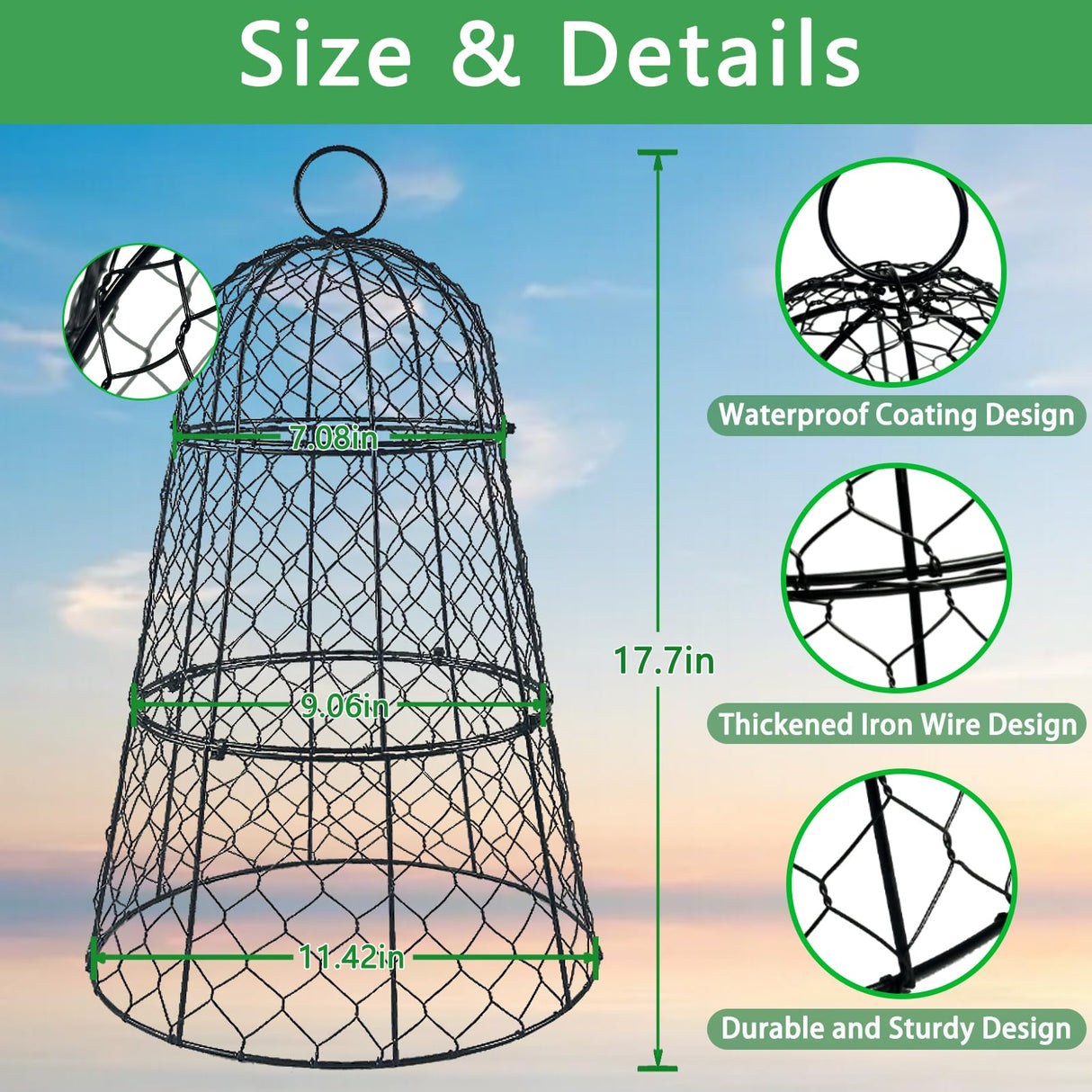6 PCS 17.7"H X 11.42"D Garden Cloches,Chicken Wire Plant Covers Protectors Modular Design for Customizable Protection,Rust-Proof Heavy Duty Metal Plant Cage for Seedlings Flowers Protect from Animals