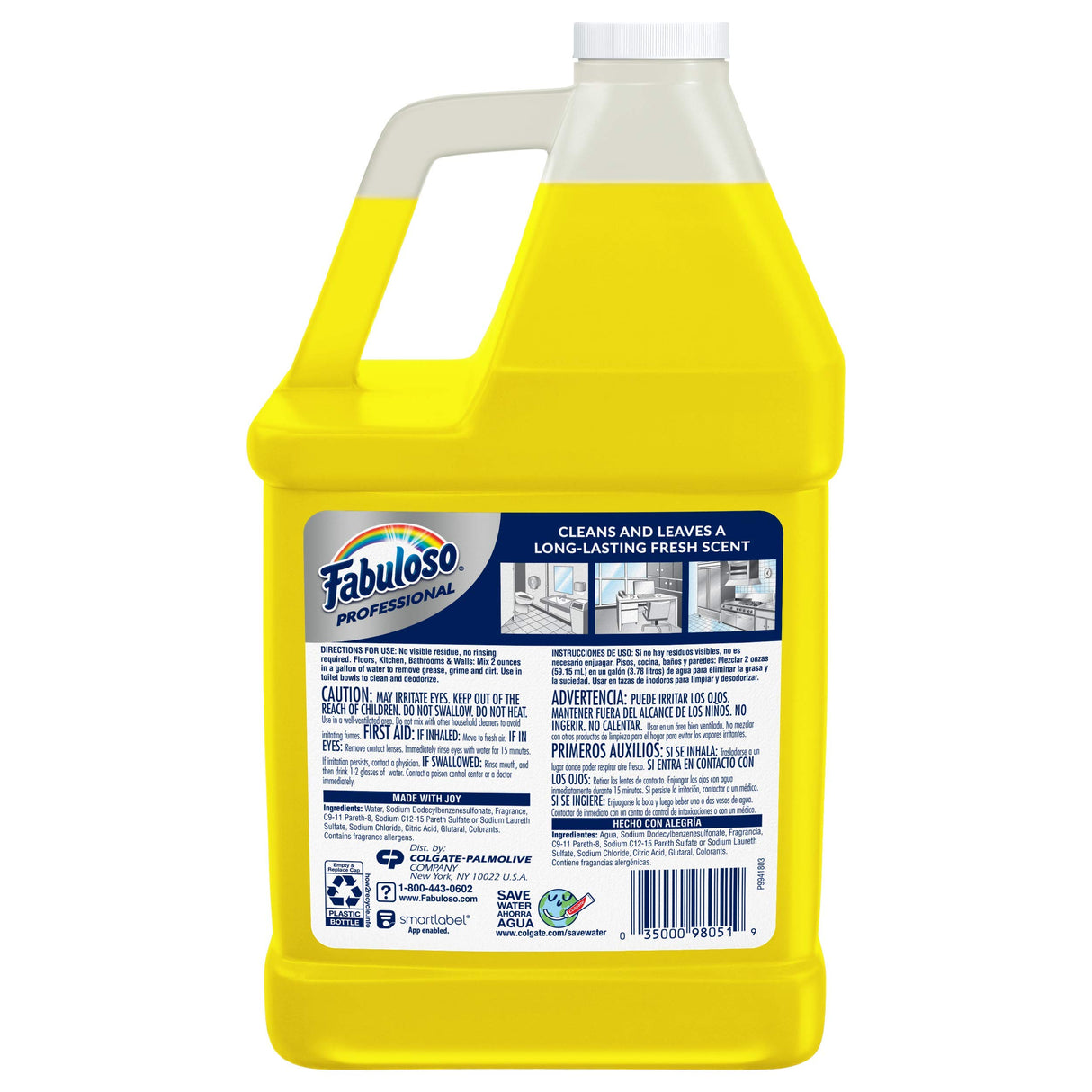 FABULOSO Professional All Purpose Cleaner & Degreaser, Lemon, Concentrated Formula, Bathroom Cleaner, Toilet Cleaner, Floor Cleaner, 4 Gallons Total (128oz | Case of 4)