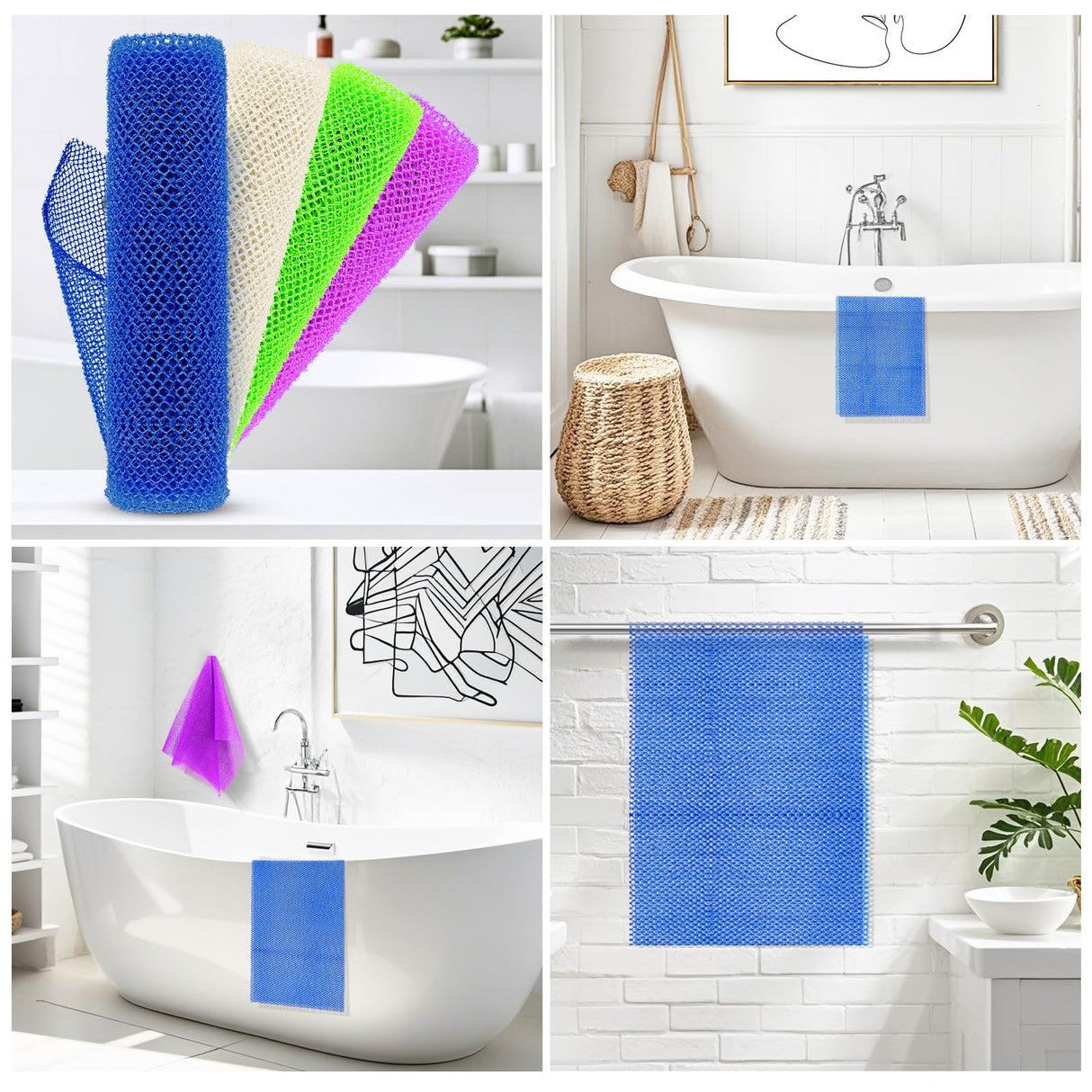 4 Pieces African Net Sponge – Effective Deep Cleansing and Exfoliating Mesh for Glowing Skin – Stretchable, Quick-Dry Exfoliating Bath Sponge(Blue, Green, Purple, White)