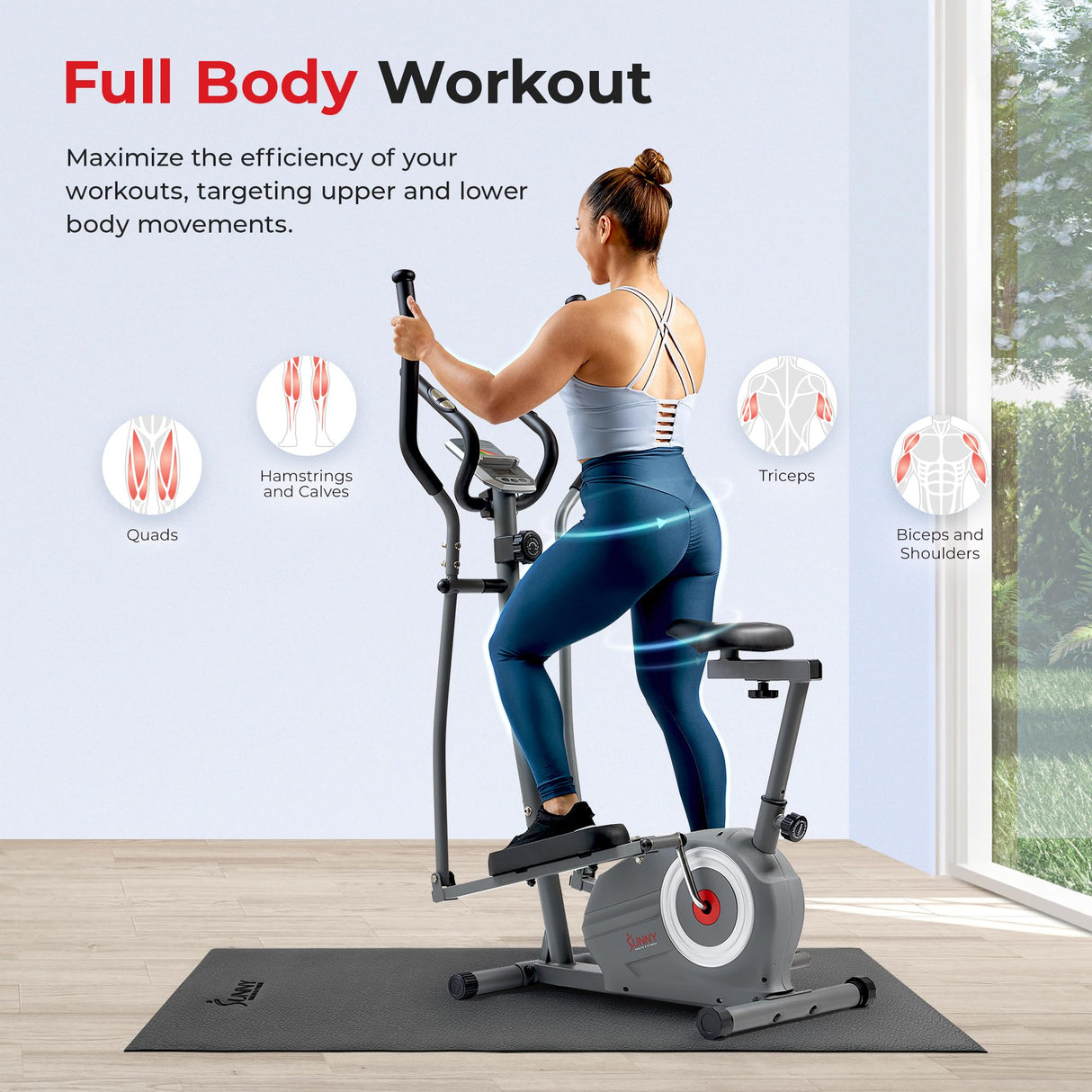 Sunny Health & Fitness Essential Smart 2-in-1 Cross Trainer Elliptical Bike, Magnetic Training Machine for Adult/Seniors Home Gym Cardio Exercises, Free SunnyFit App Bluetooth Connection - SF-E322004