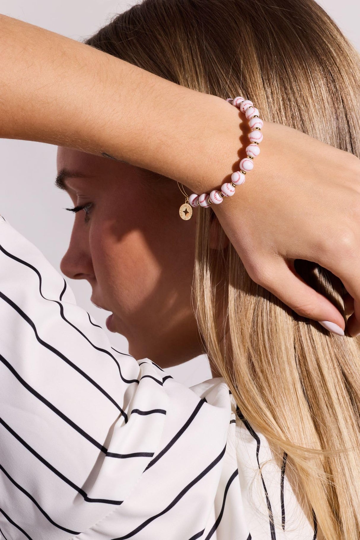 Alex and Ani Baseball Beaded Bangle, Brass Shiny Gold