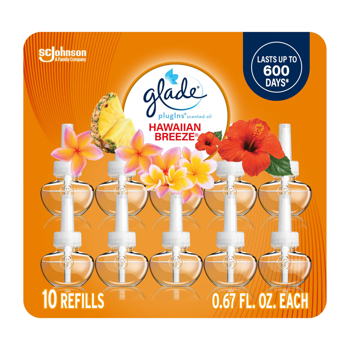 Glade PlugIns Refills Air Freshener, Scented and Essential Oils for Home and Bathroom, Hawaiian Breeze, 6.7 Fl Oz, 10 Count (Packaging May Vary)