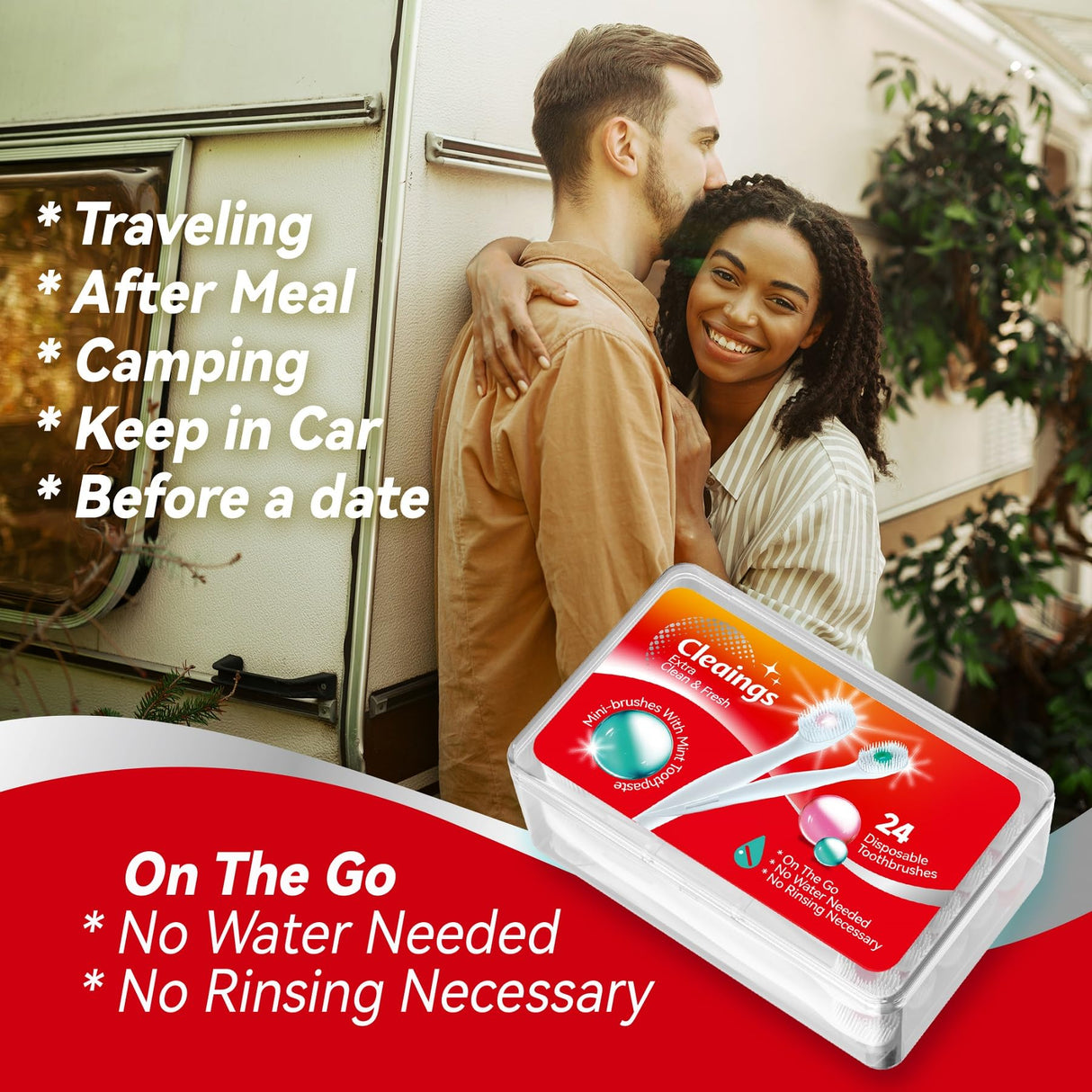 cleaings® Mini Brushes-Disposable Toothbrushes with Toothpaste and Pick for Work or Travel, 24 Count (Iced Peach Flavor(Pack of 5))