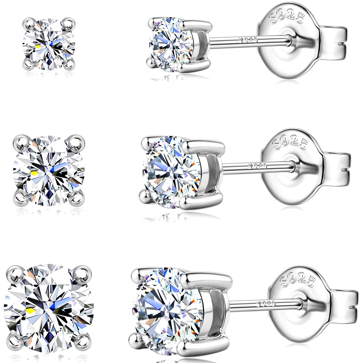 Moissanite Stud Earrings Sterling Silver Men's Earring14K White Gold Plated