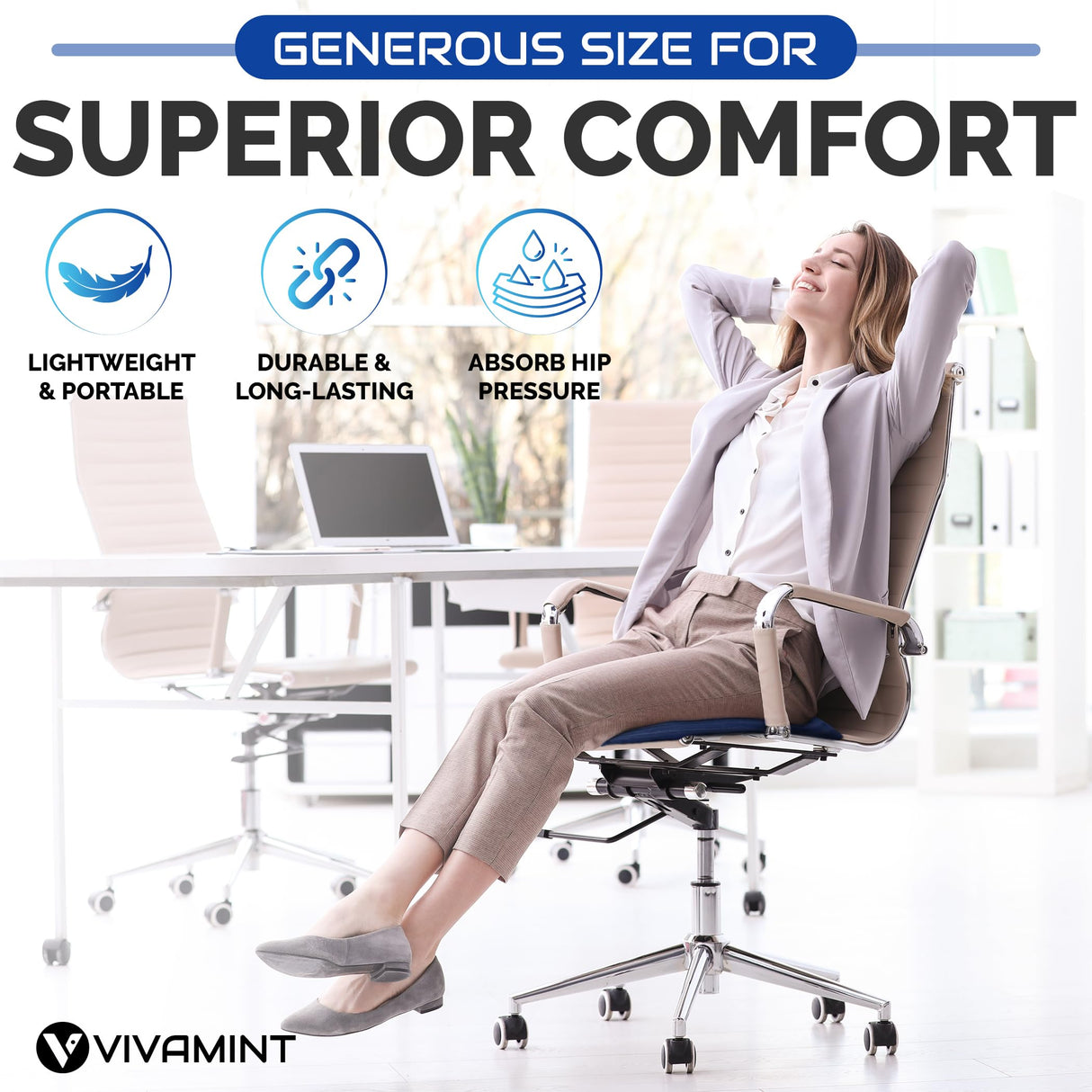 Gel Seat Cushion for Long Sitting, Large Seat Pad for Hip Pain, Buttocks Pressure Relief Office Chair Cushion, Gaming Chair Gel Pad, Wheelchair gel cushion, Truck seat, Non-slip cover with Ties