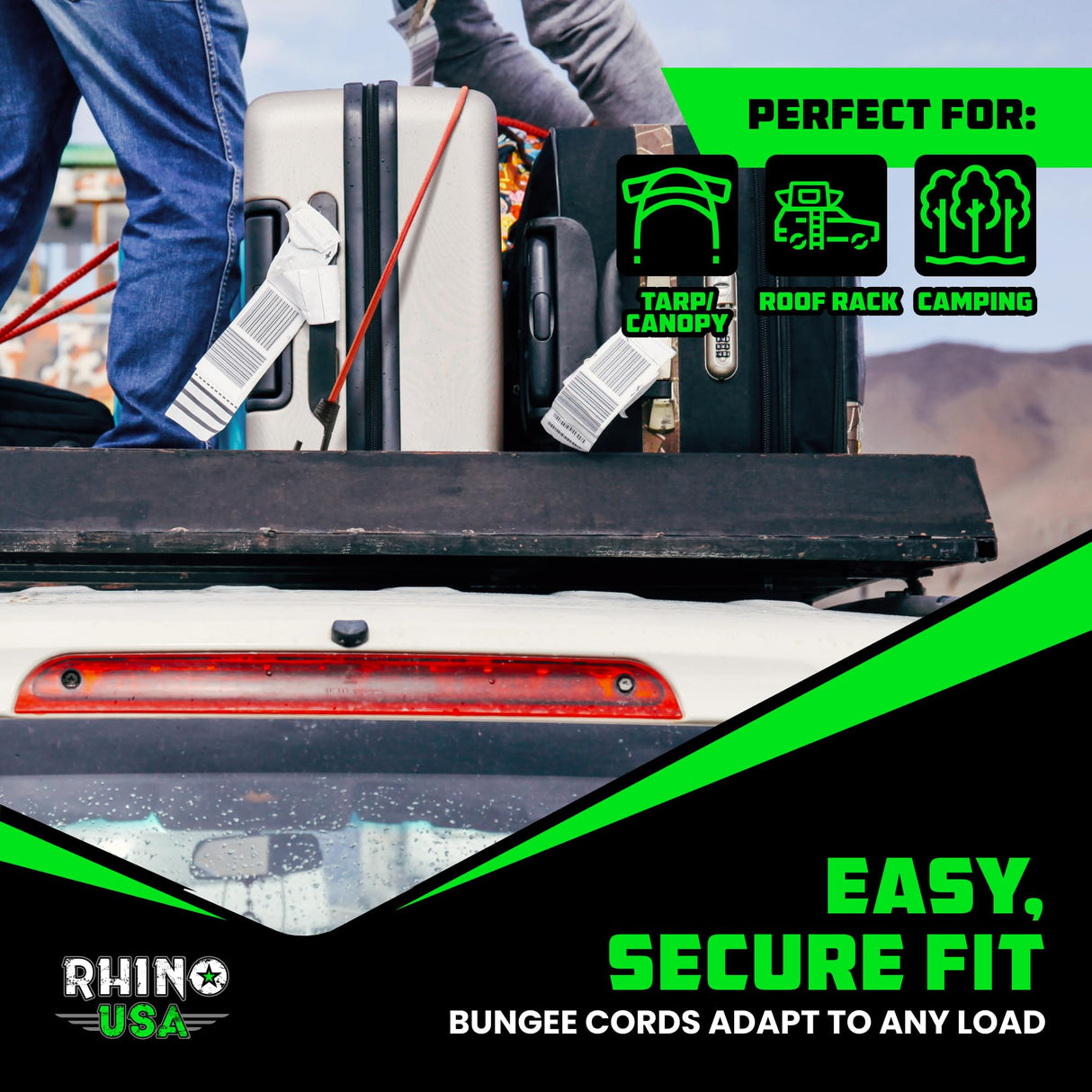 Rhino USA Bungee Cords with Hooks 28Pc Heavy Duty Outdoor Bungee Straps with Small, Short and Long Sizes - 4 Free Tarp Clips, Drawstring Bag, Canopy Ties & Ball Bungie - UV & Weather Resistant