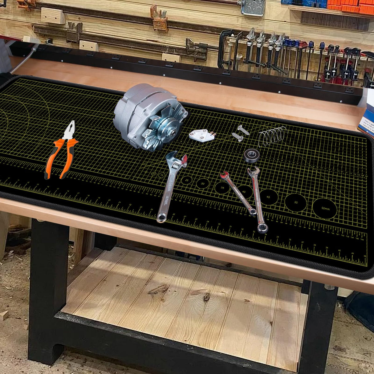 2F22E Premium Portable Workbench Mat 43.31"x15.75" Inch - Non-Slip Dual Measuring Scales & Angle Guides - Durable Table Protector for Workshops, Crafts & DIY
