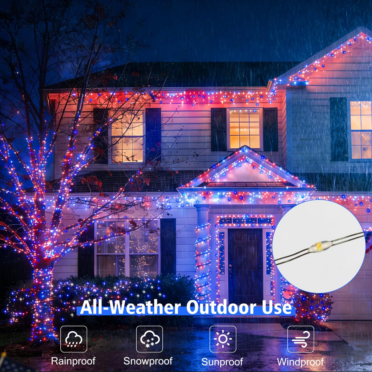 Danhh 4 Pack Red White and Blue Solar Fairy Lights, 131ft 400LED 4th of July Solar String Lights Waterproof with 8 Modes, Green Wire Outdoor Patriotic Lights for Memorial Day Independence Day Decor