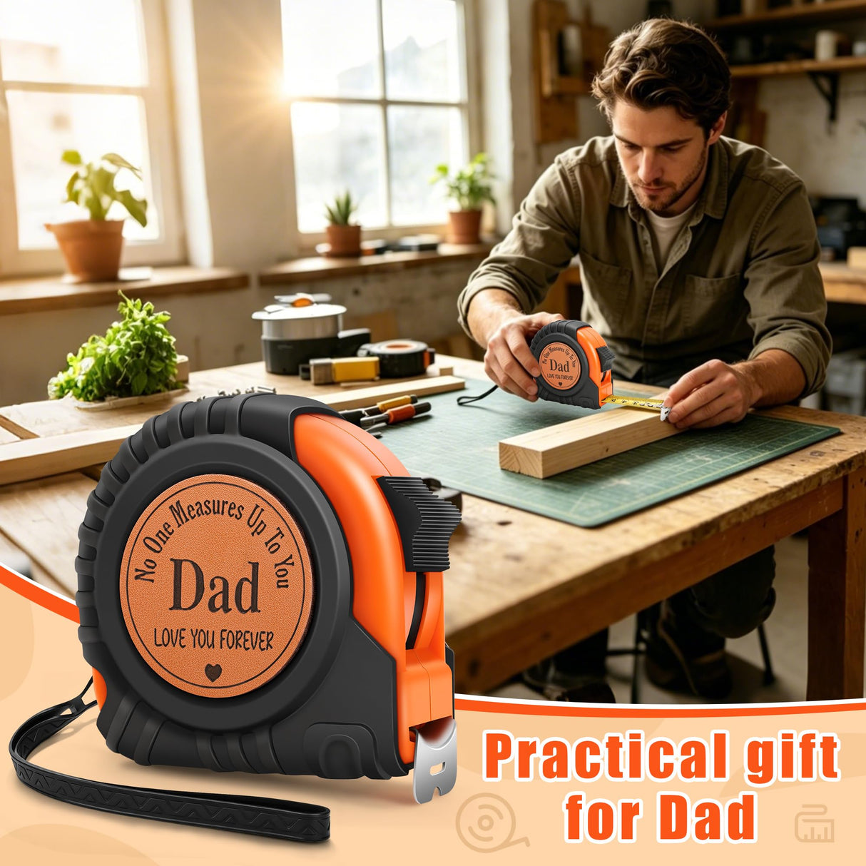 Dad Gifts from Daughter Son Wife, Best Dad Ever Gift Birthday Gift for Dad Christmas Stocking Stuffer Useful Gifts for New Dads Daddy Father in Law Genuine Leather Engraved 25 FT Tape Measure Tool
