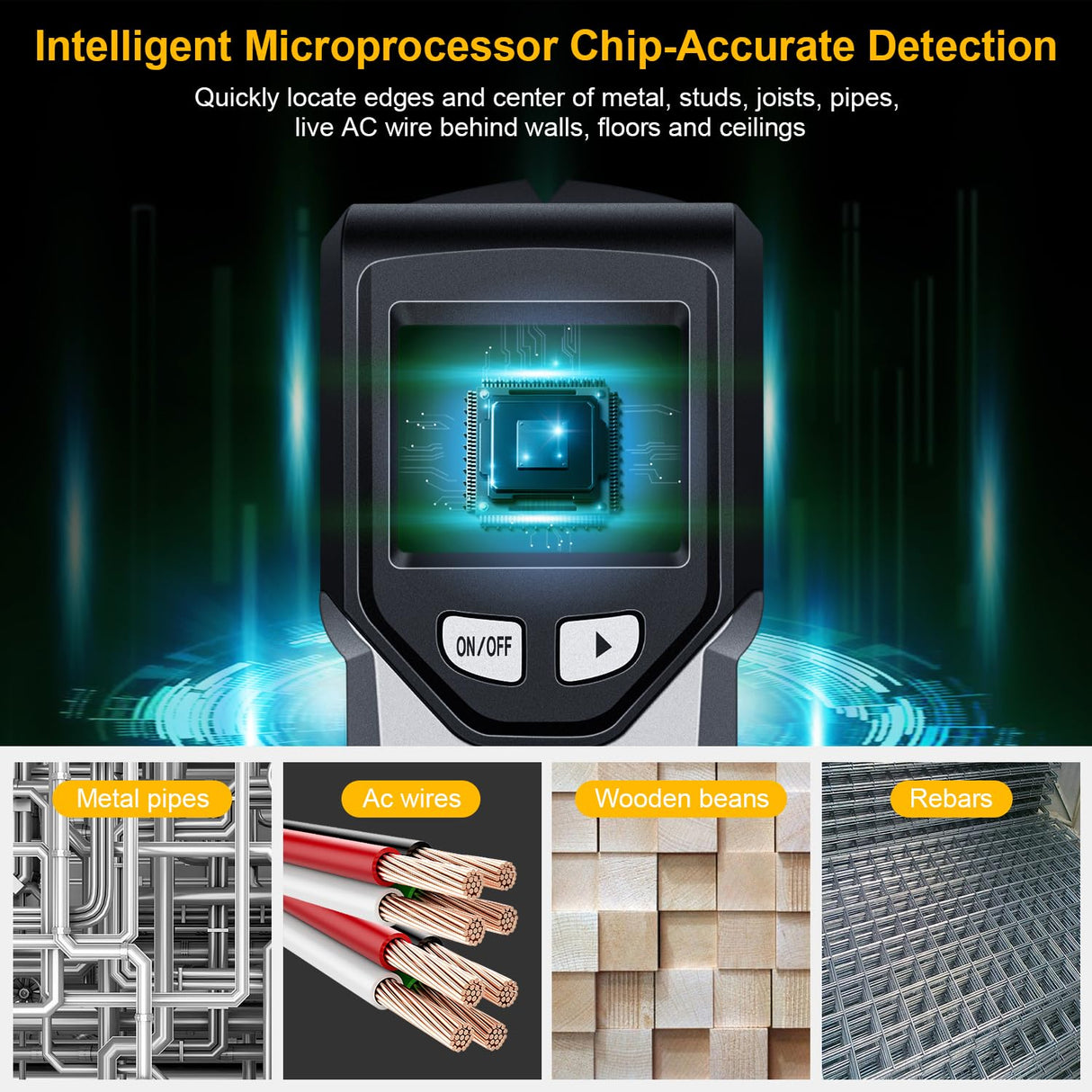 Stud Finder Wall Scanner - 5 in 1 Stud Finder Tool w/Smart Chip and HD LCD Display, Stud Detector Beam Finders for the Center and Edge of Wood AC Wire Metal Studs Joist Pipe (Silver Plate)