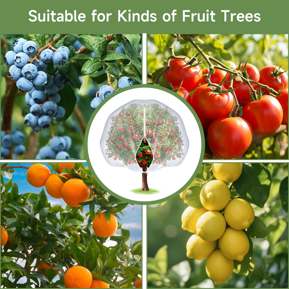 TMFsode Fruit Tree Netting with Zipper and Drawstring, 6Ft x 6Ft, 2Pcs