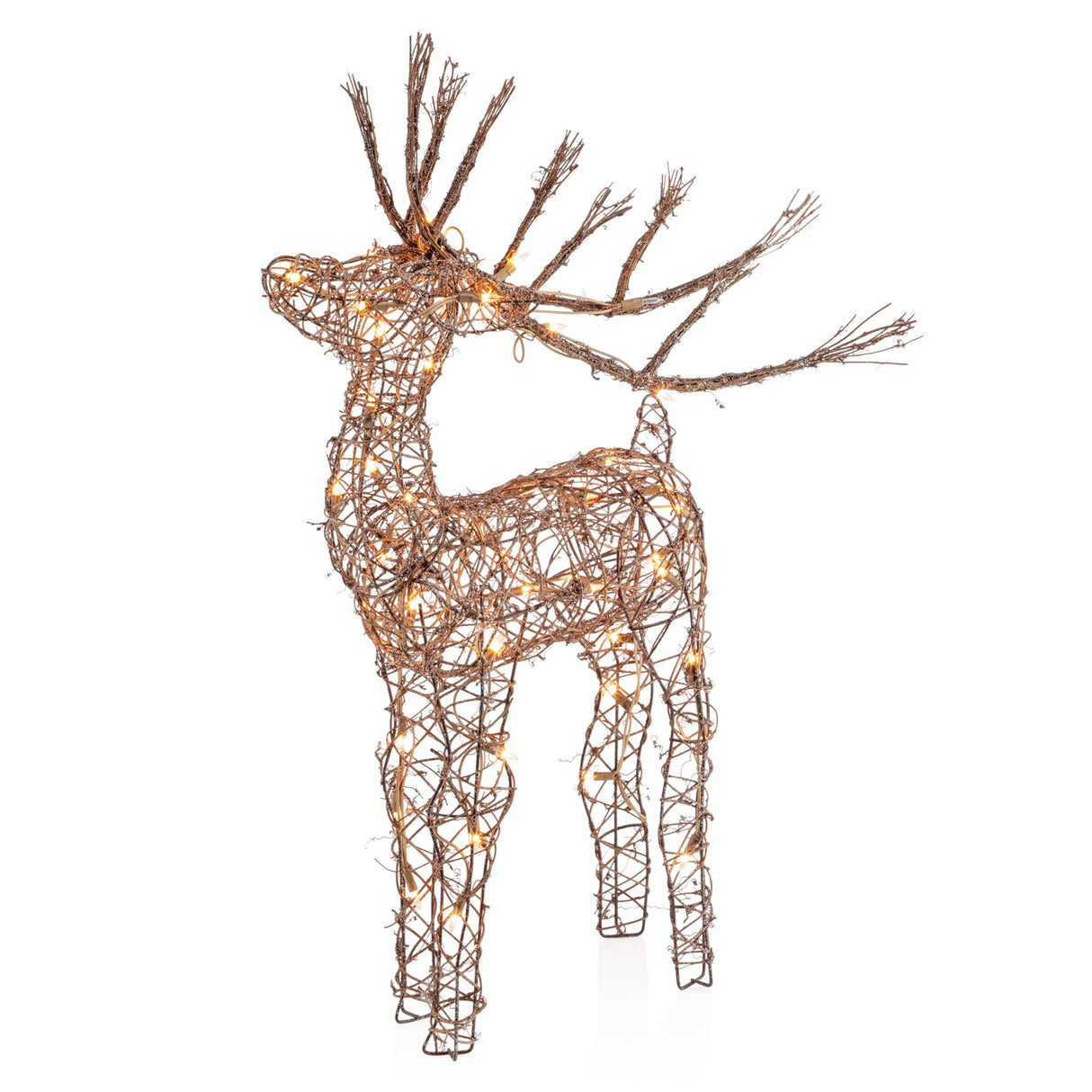 Alpine Corporation | 35" Outdoor Rattan Reindeer Decoration with 60 White LED Lights – Lighted Christmas Lawn & Yard Décor, Weather-Resistant Holiday Display