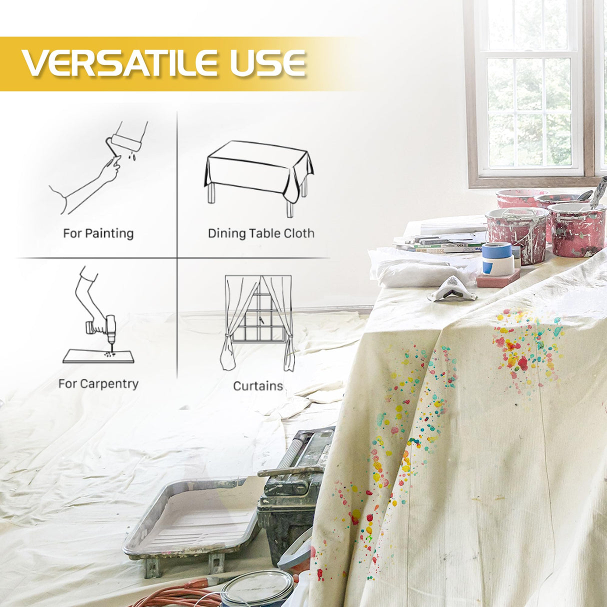 Utopia Drop Cloth for Painting (9x12 ft, 2 Pack) Washable and Reusable Drop Cloth for Painting, Furniture & Floor Protection Highly Absorbent Paint Cover - Thick Canvas Tarp for Outdoor and Indoor Use