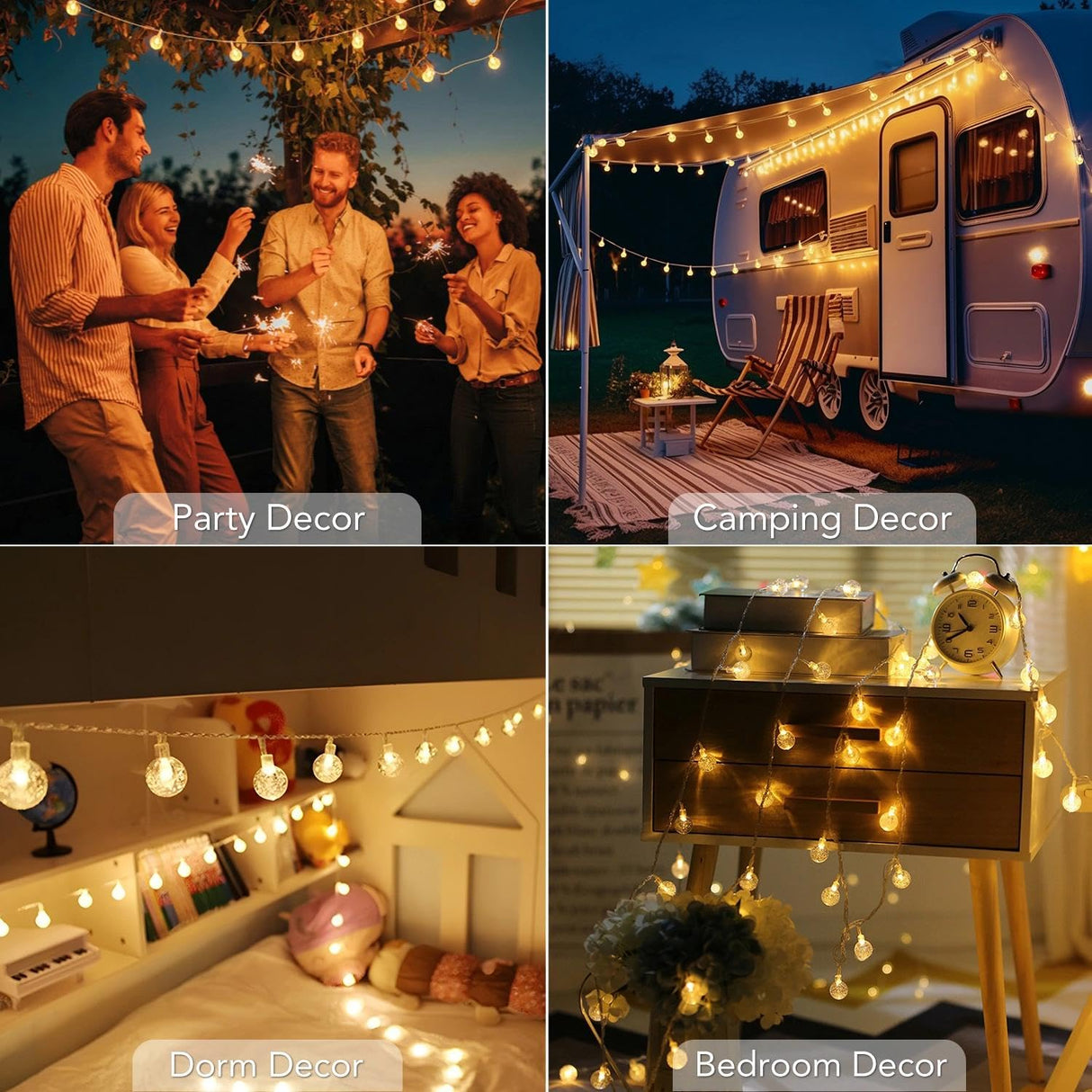 Metaku Globe Fairy Lights Battery Operated 33ft 80LED String Lights with Remote Waterproof Indoor Outdoor Hanging Decorative Christmas Lights for Home Party Patio Garden Wedding