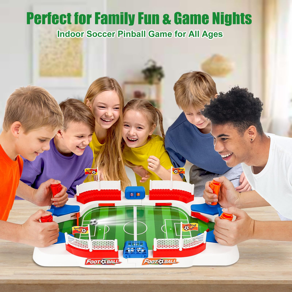 Mini Foosball Table Soccer Board Games for Kids Adults Indoor Table Games with Dual Flipper Controls High Fences Pinball Machine Soccer Toy Birthday for Boys Age 6 7 8-12 (Raised 3)